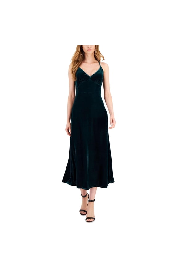 Womens Petites Velour Spaghetti Straps Evening Dress