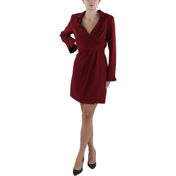 Taylor Womens Pleated Midi Wrap Dress