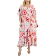 Taylor Womens Plus Faux Wrap Floral Print Evening Dress