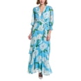 thumbnail image 1 of Taylor by Taylor Women's Printed Chiffon Faux Wrap Maxi Dress, Ruffle Trim, Smocked Cuffs, Size 2, 1 of 3