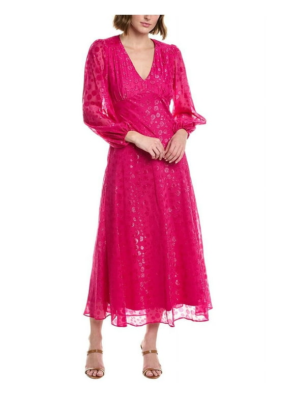 Taylor womens  Chiffon Clip Dot Jacquard Maxi Dress, 2, Pink