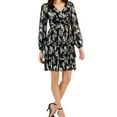 thumbnail image 1 of Taylor Womens Printed Foil Tiered Fit & Flare Dress, black, 12, 1 of 2