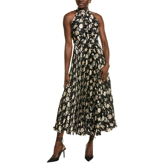 Taylor womens Hammered Satin Midi Dress, 10, Black