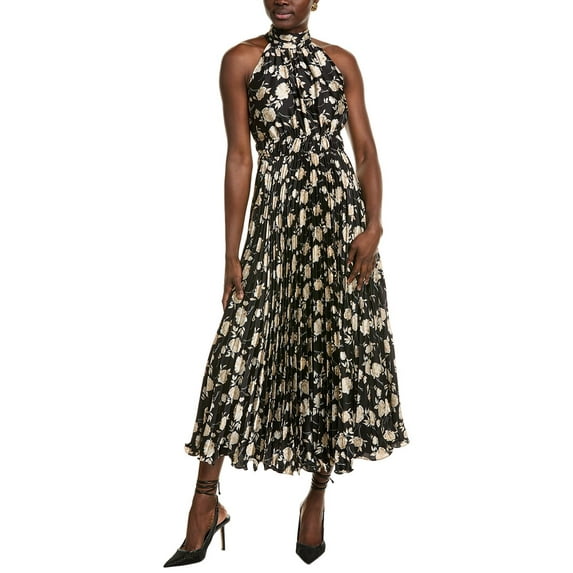Taylor womens Hammered Satin Midi Dress, 8, Black