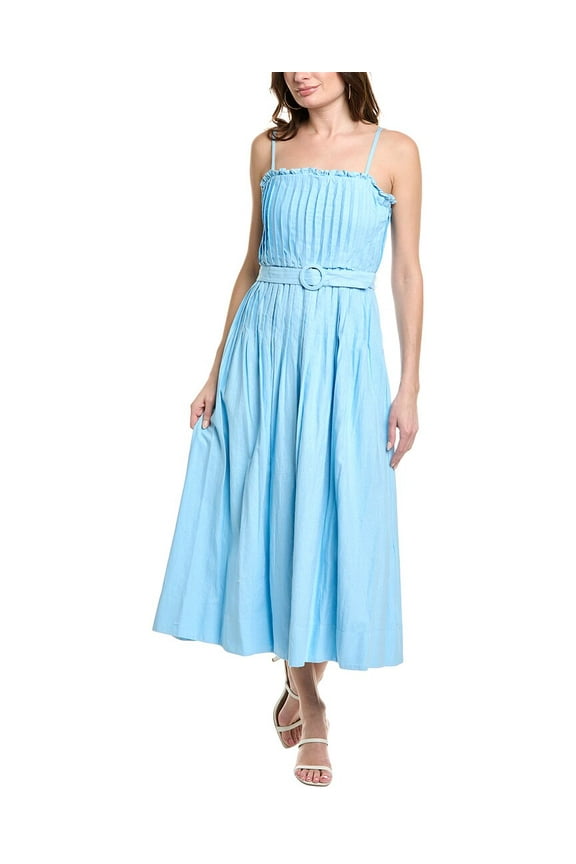 womens  Linen-Blend Midi Dress, 8, Blue