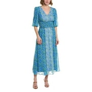 Taylor womens  Printed Chiffon Lurex Stripe Midi Dress, 2, Blue