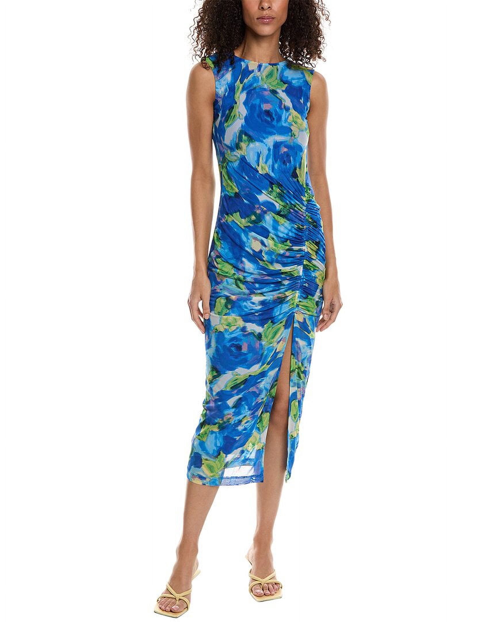 Blue Loral Printed Mesh Maxi Dress for an Elegant and Trendy Look main image 1