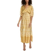 Taylor womens  Printed Satin Maxi Dress, 8, Yellow