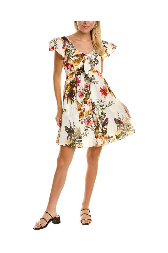 womens  Ruffle Mini Dress, 16, White