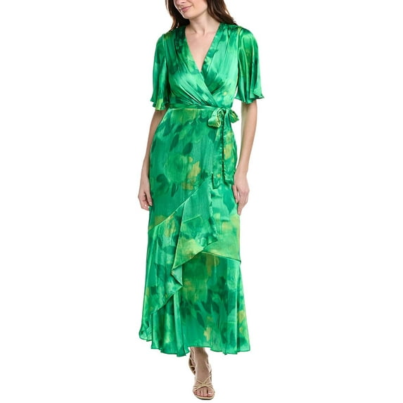 Taylor womens Satin Crinkle Maxi Dress, 8, Green