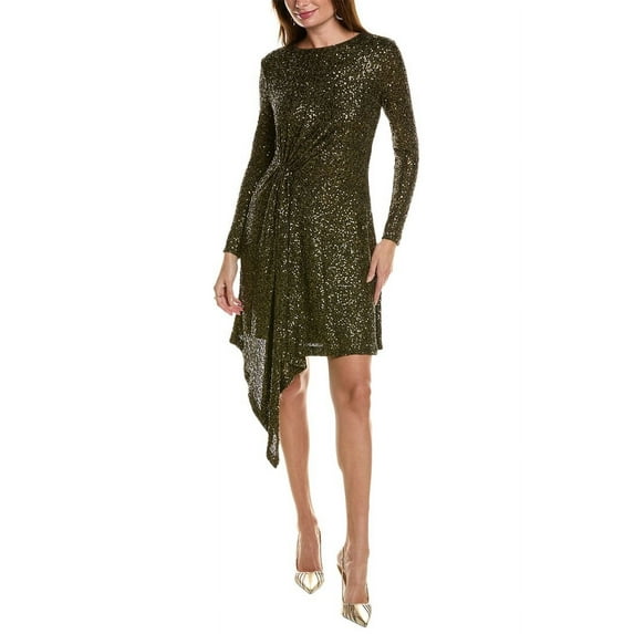 Taylor womens Sequin Mesh Embellished Mini Dress, 12, Green