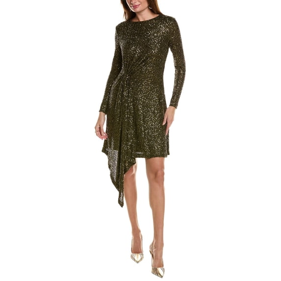 Taylor womens Sequin Mesh Embellished Mini Dress, 12, Green