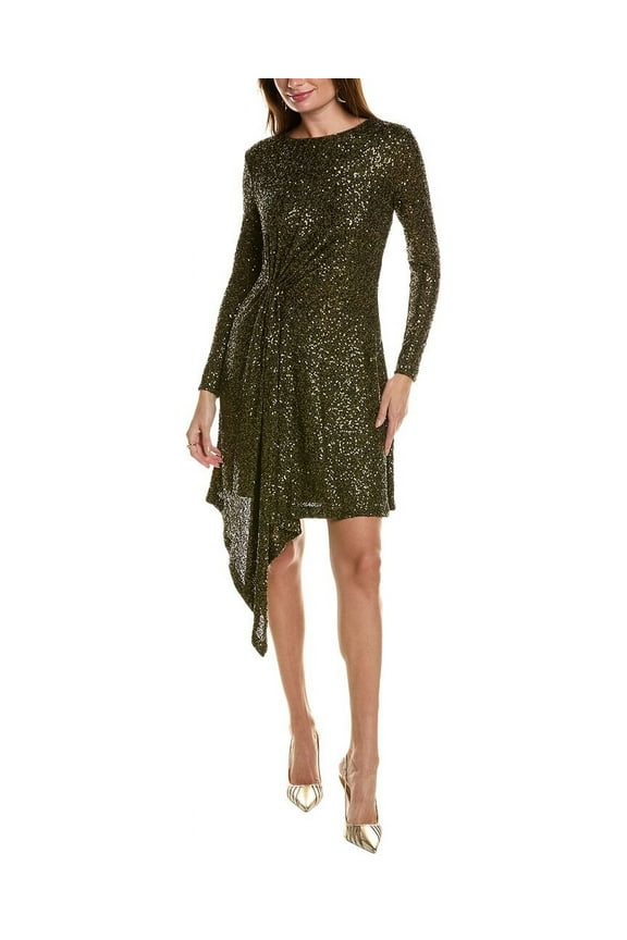 womens Sequin Mesh Embellished Mini Dress, 4, Green