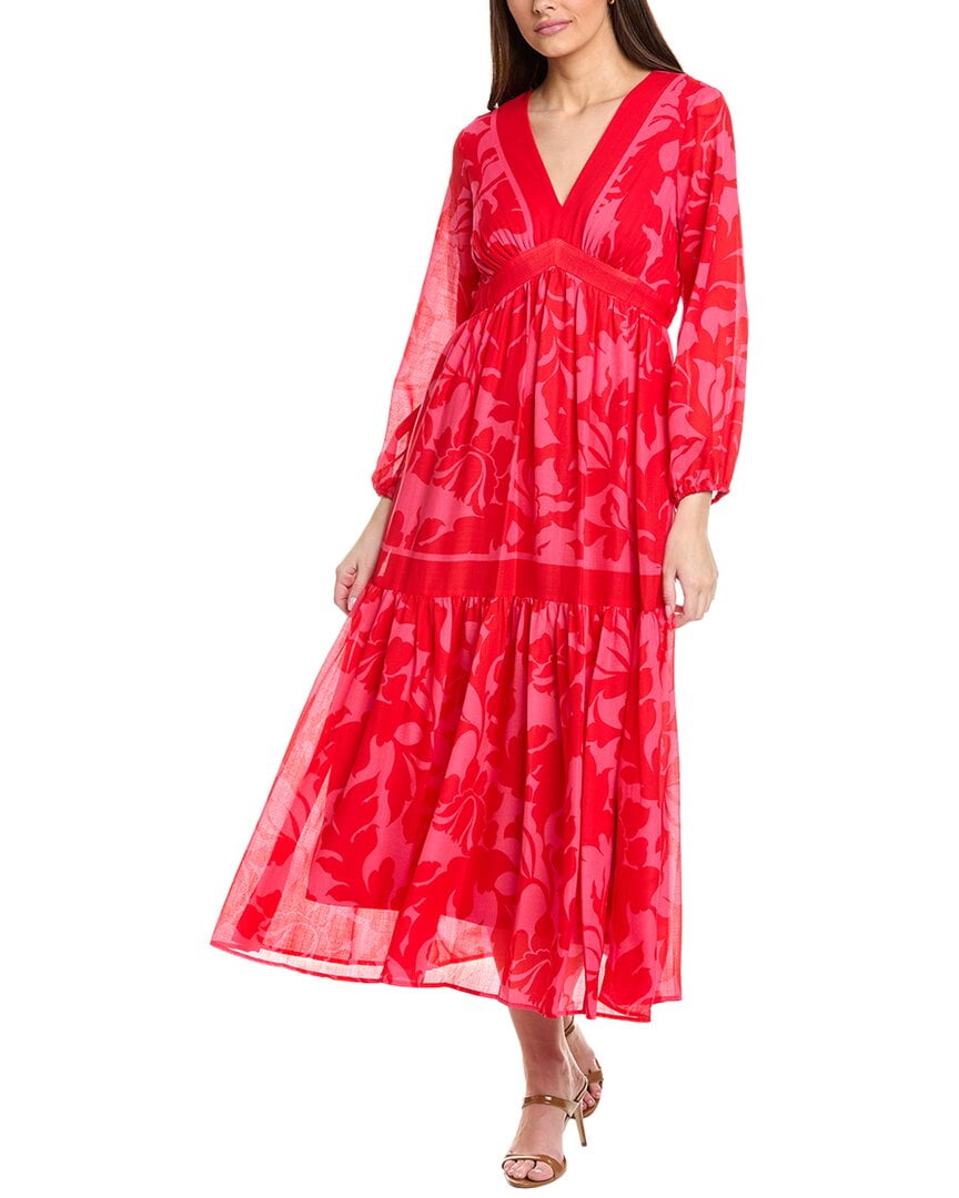 red shirred midi dress Petal and Pup Women's Domenica Shirred Long Sleeve Midi Dress