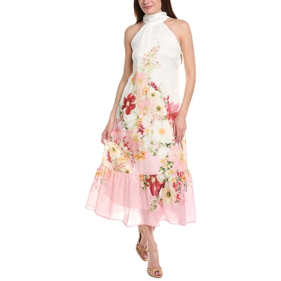 Taylor womens Sleeveless Linen-Blend Maxi Dress, 4, White