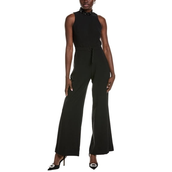 Taylor womens Stretch Crepe Jumpsuit, 6, Black
