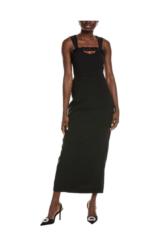 womens Stretch Crepe Maxi Dress, 8, Black