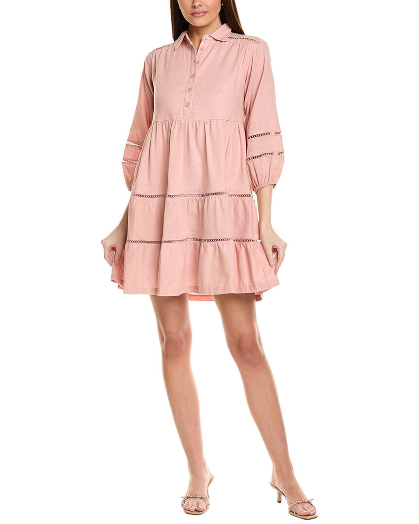 Taylor womens Tiered Linen-Blend Mini Dress, 4, Pink - Walmart.com