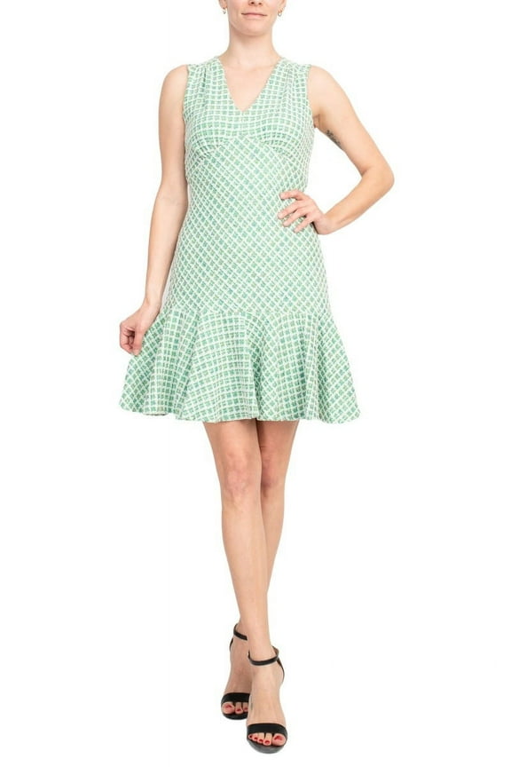 womens  Tweed Mini Dress, 6, Green