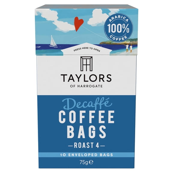 Taylors Decaffe Coffee Bags 10 Pack 75G, Imported from Britain