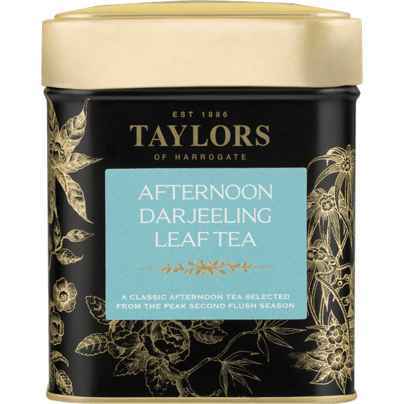 Taylors of Harrogate Afternoon Darjeeling, Black Tea, Loose Leaf, 4.41 Ounce Tin Caddy (Pack of 1), Delicate, Sweet & Floral, Caffeinated, Premium Whole Leaf Tea