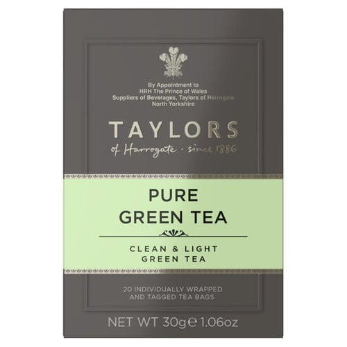 Taylors Pure Green Tea Teabags 20's, British Import (Pack of 3)
