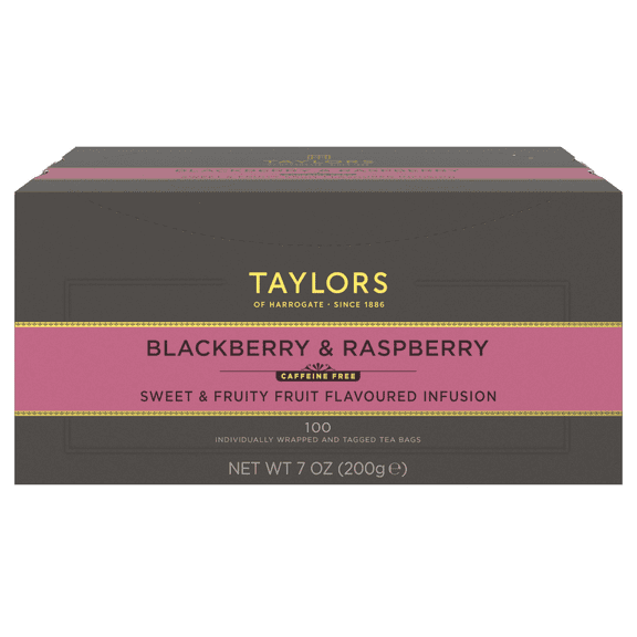 Taylors of Harrogate Blackberry & Raspberry, Herbal Tea, Individually Wrapped Bags, 100 Count (Pack of 1), Sweet, Tart & Tangy, Caffeine-Free, Enjoy Hot or Iced, 100 Teabags