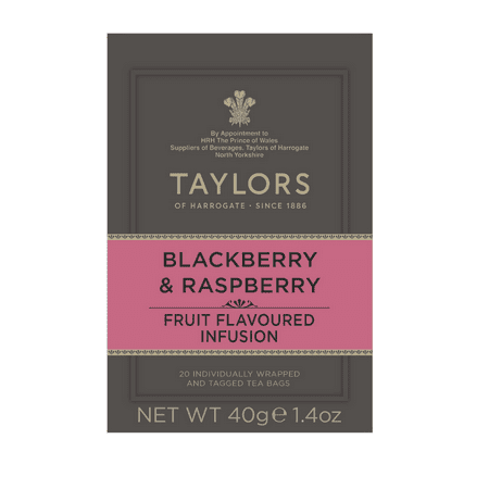 Taylors of Harrogate Blackberry & Raspberry, Herbal Tea, Individually Wrapped Bags, 20 Count (Pack of 1), Sweet, Tart & Tangy, Caffeine-Free, Enjoy Hot or Iced, 20 Teabags