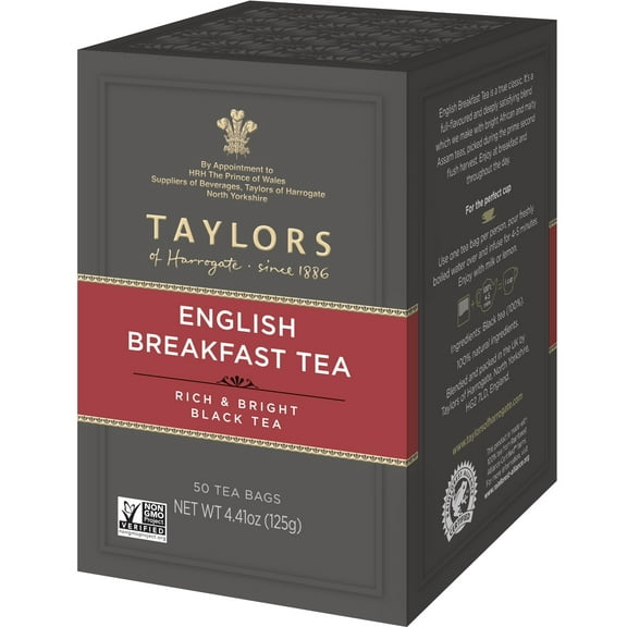 Taylors of Harrogate English Breakfast, Black Tea, Pillow Tea Bags, 50 Count (Pack of 1), Rich, Bright & Malty, Caffeinated, Enjoy Hot or Iced, 50 Teabags