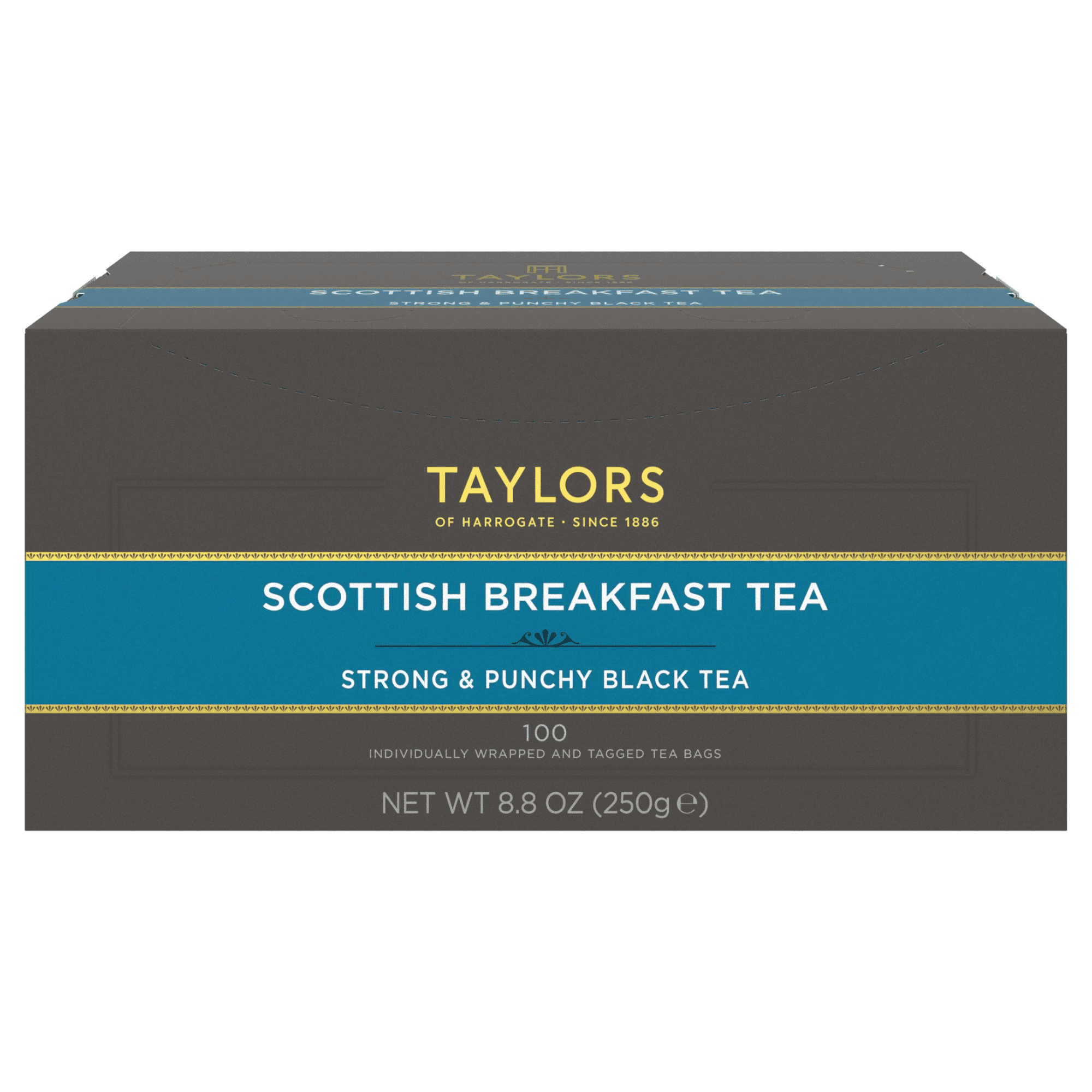 Taylors of Harrogate Scottish Breakfast Black Tea Individually Wrapped Bags, 100 Count (Pack of 1), Strong, Malty & Full, Caffeinated, Enjoy Hot or Iced, 100 Teabags