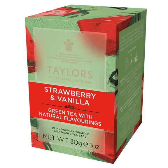 Taylors of Harrogate Strawberry & Vanilla, Green Tea, Individually Wrapped Bags, 20 Count (Pack of 1), Smooth, Juicy & Sweet, Caffeinated, Enjoy Hot or Iced, 20 Teabags