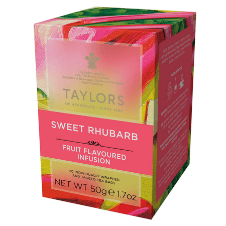 Taylors of Harrogate Sweet Rhubarb, Herbal Tea, Individually Wrapped Bags, 20 Count (Pack of 1), Vibrant, Refreshing & Sweet, Caffeine-Free, Enjoy Hot or Iced, 20 Teabags