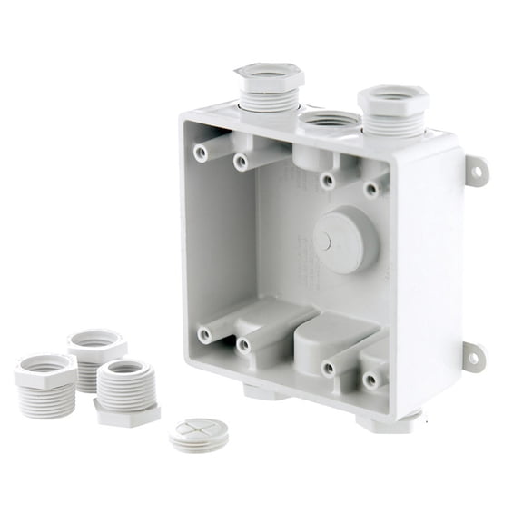 Taymac 3207768 4.63 in. Square Plastic 2 gang Outlet Box, White