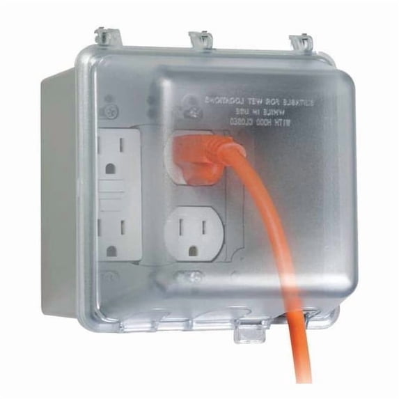 taymac mm7440c-b weatherproof double outlet cover outdoor receptacle protector, 4-3/8 inches deep, clear