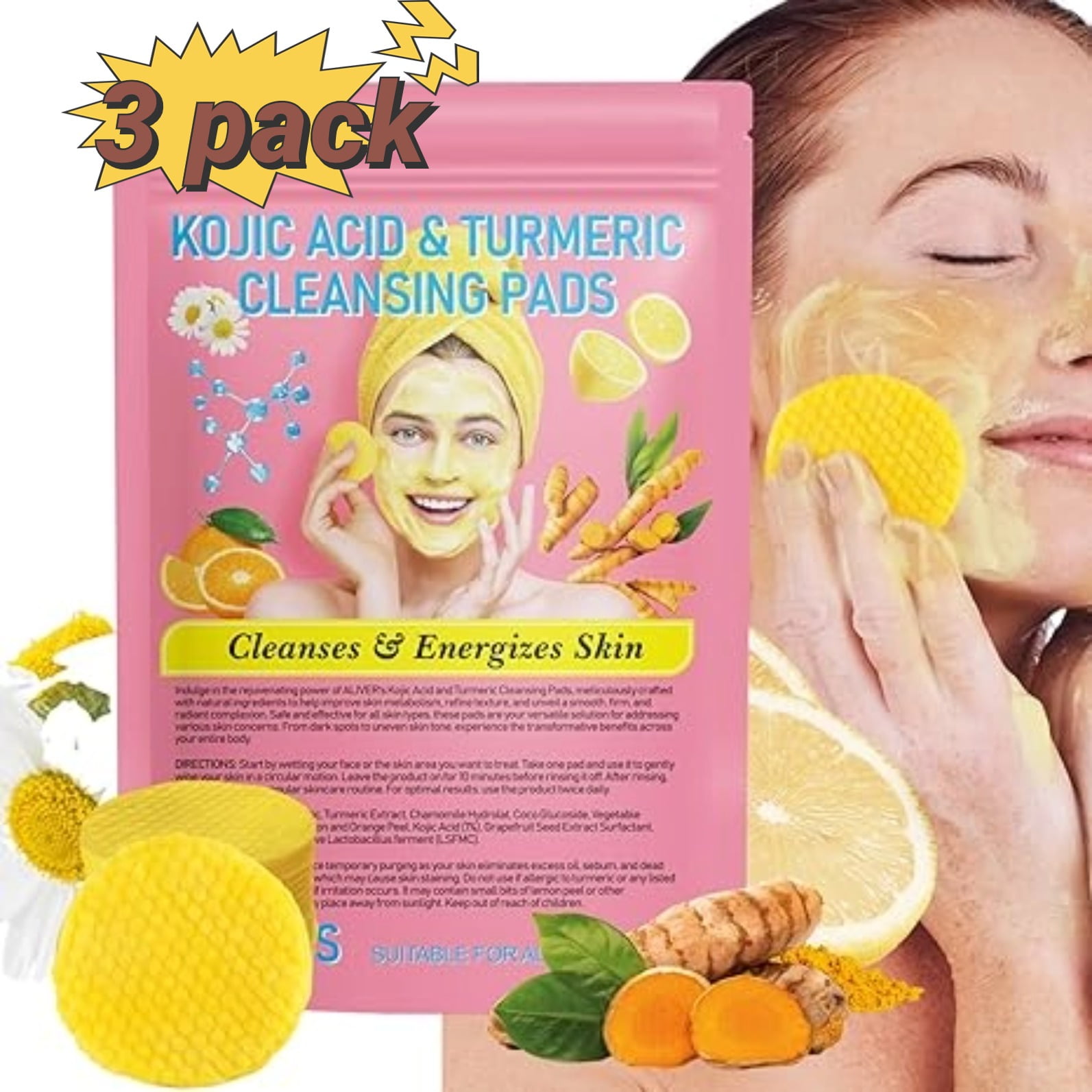 Taymeis 120 Count Koji Acid and Turmeric Cleansing Pads, Turmeric Kojic
