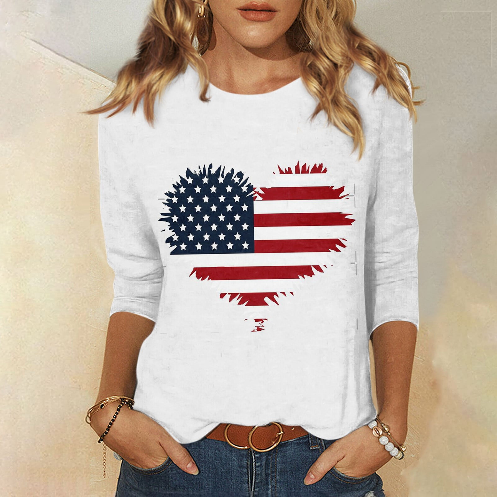 3/4 Sleeve Patriotic Tops For Women Hvyesh 3/4 Sleeve Shirts, 4th