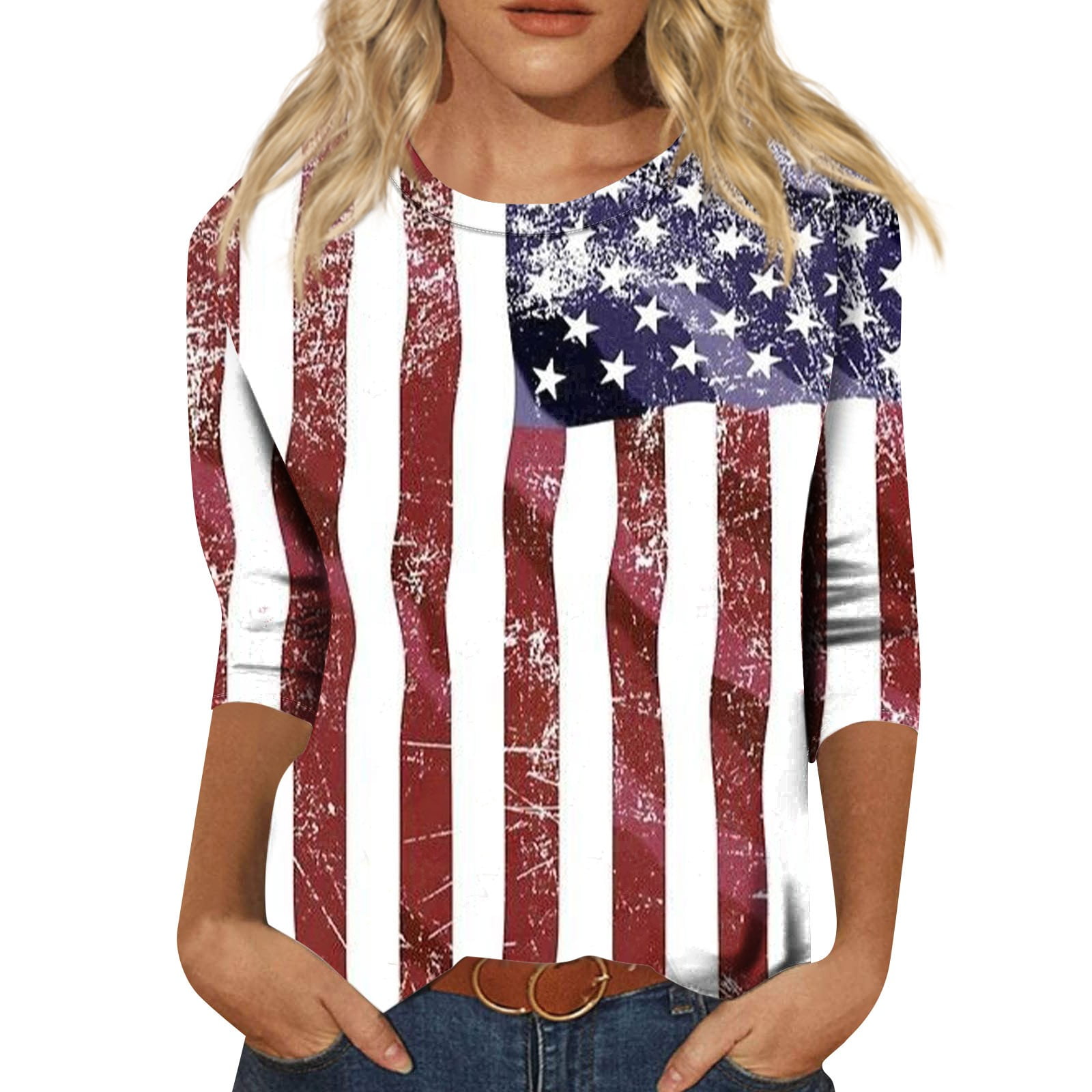 American Flag T-Shirt For Women - Patriotic 4th Of July Graphic Tee, Red, XX-Large
