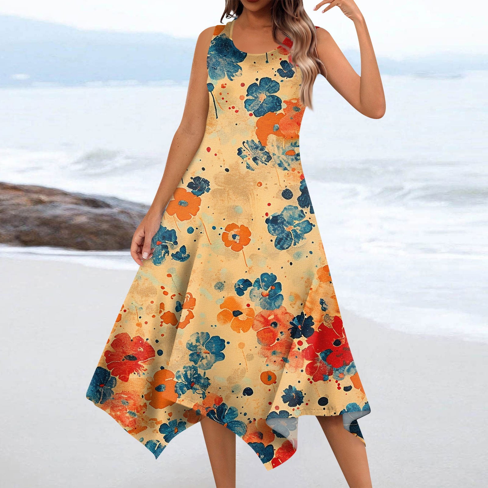 Taymeis Beach Dresses for Women 2024 Trendy Sleeveless Floral Pattern