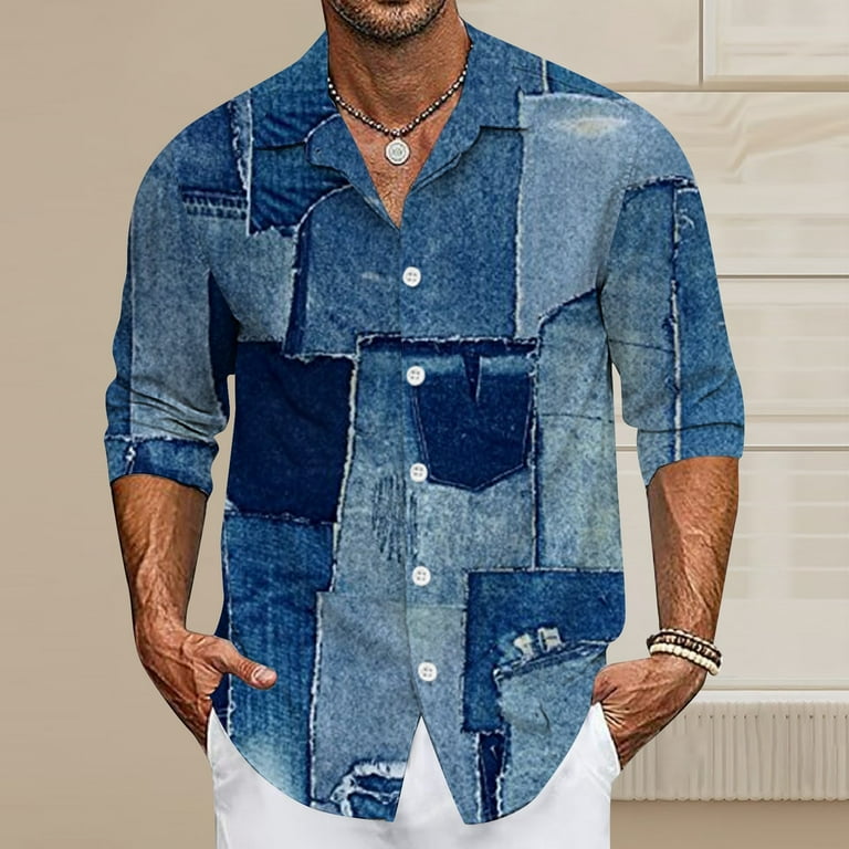 Taymeis Big and Tall Shirts for Men 4x Long Sleeve Casual Button Down Shirt Regular Fit Color Block Dress Shirts Fall Plus Size Beach Vacation Shirts
