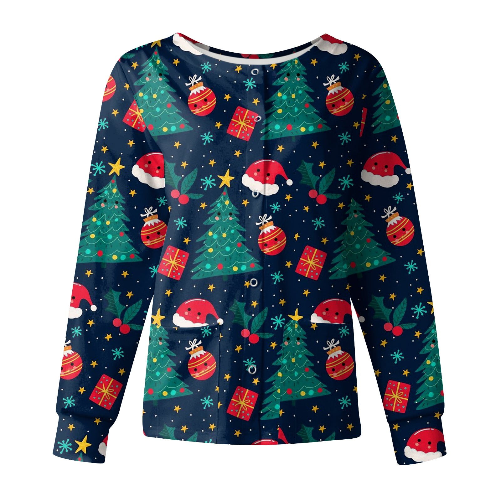Taymeis Christmas Scrub Jackets for Women Fall Xmas Tree Santa Hat