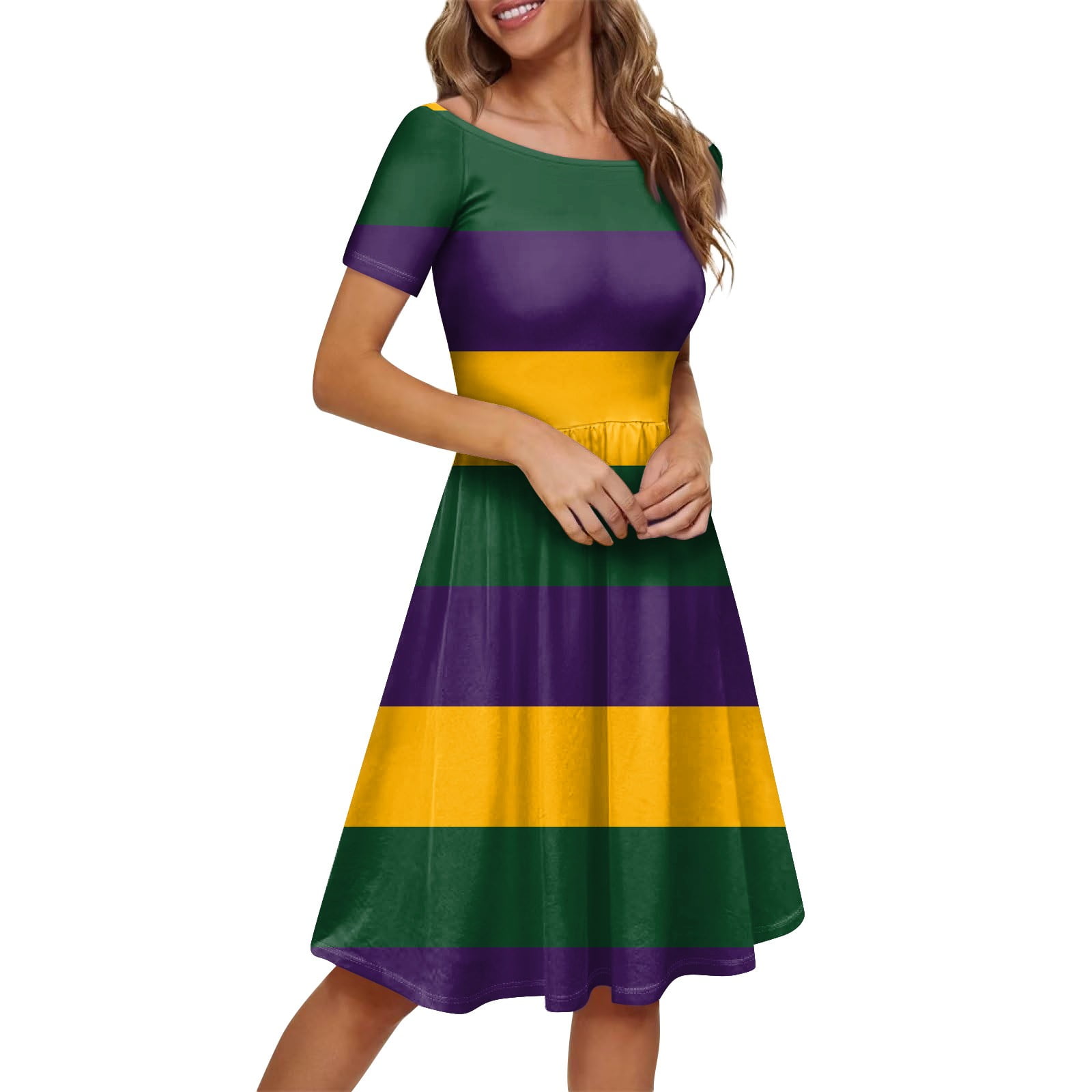 Taymeis Flowy Dresses for Women Purple Plus Size Striped Print Mardi Gras  Dress Short Sleeve Carnival Parade Party Dresses Crew Neck Casual Cocktail  Dress Orange 2XL - Walmart.com