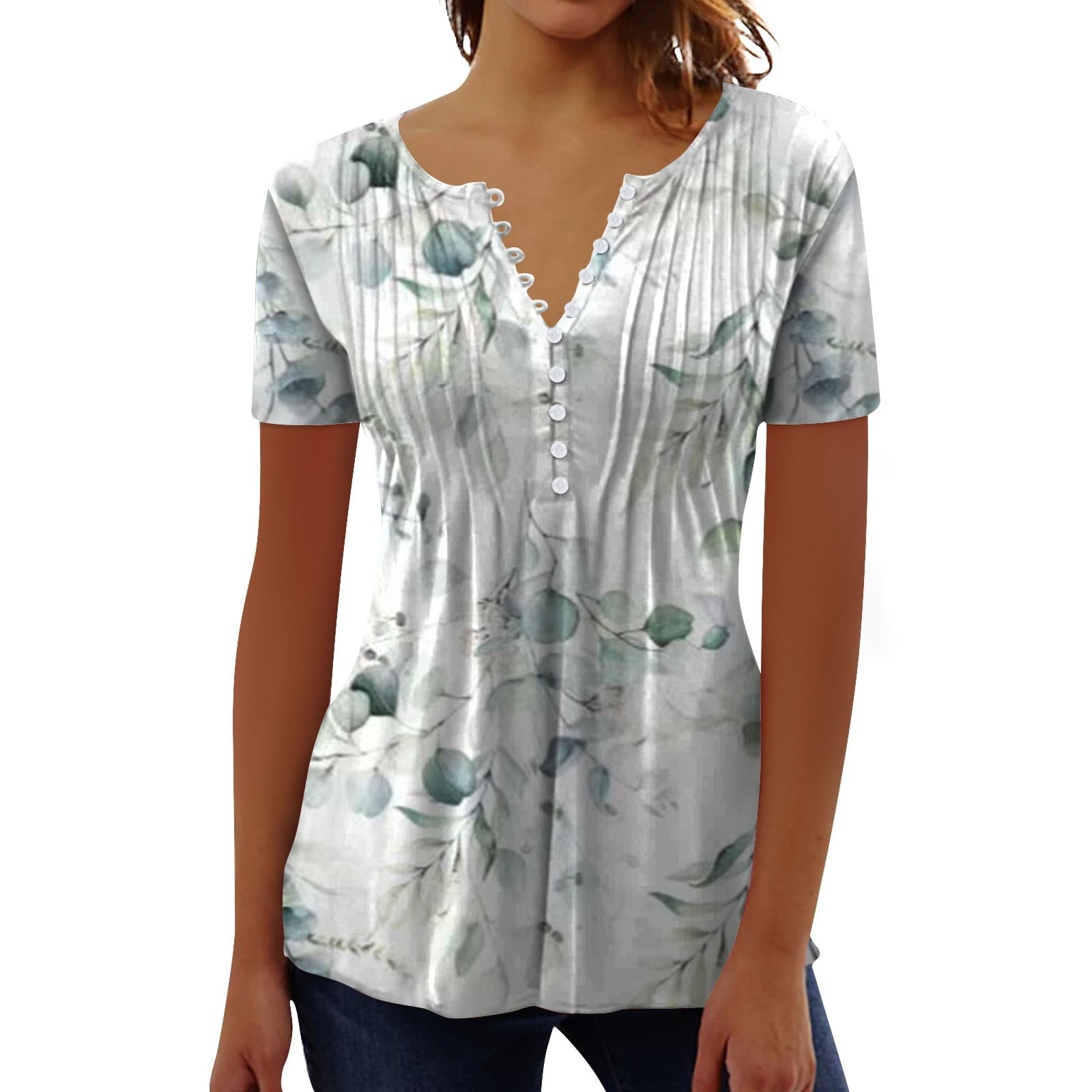 Women's Lace V-Neck Tunic Top - Ruffle Short Sleeve Blouse, Loose Fit For Summer (Sizes S-2XL) - View #5