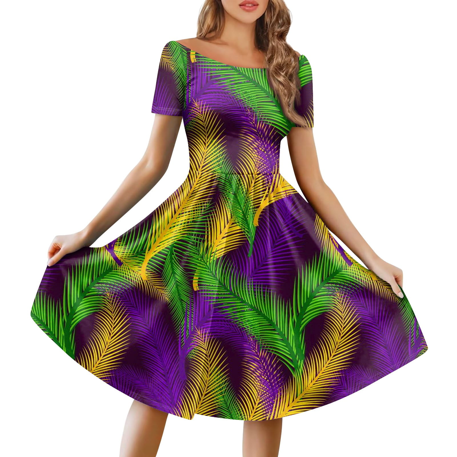 Taymeis Mardi Gras Plus Size Dresses for Curvy Women Short Sleeve Carnival  Party Graphic Cocktail Dress Crew Neck Plus Size Vintage Dress Casual  Parade Celebratiom Swing Dress Purple S - Walmart.com