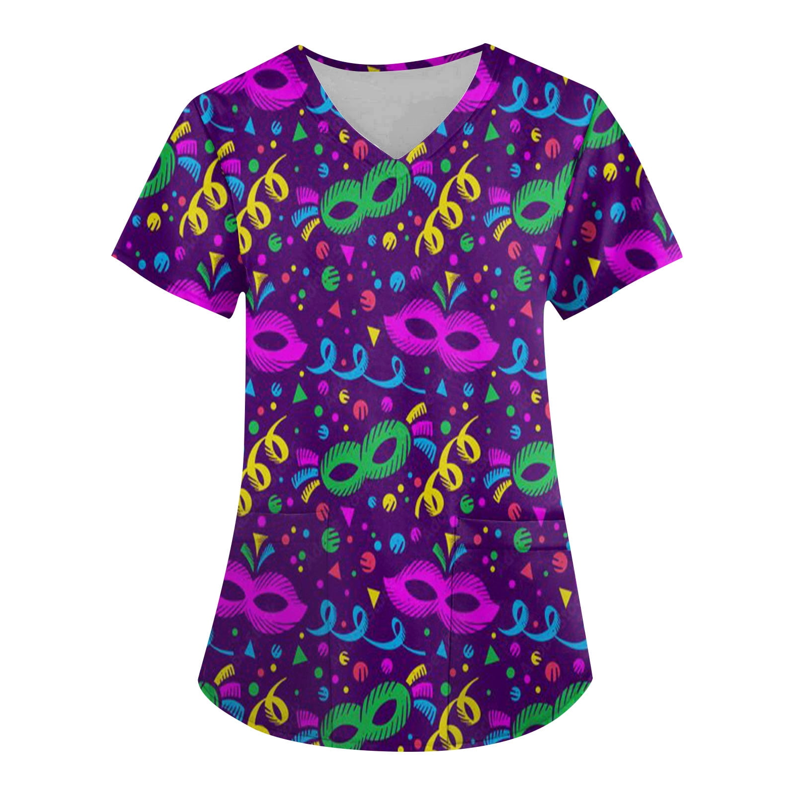 mardi gras print scrub top