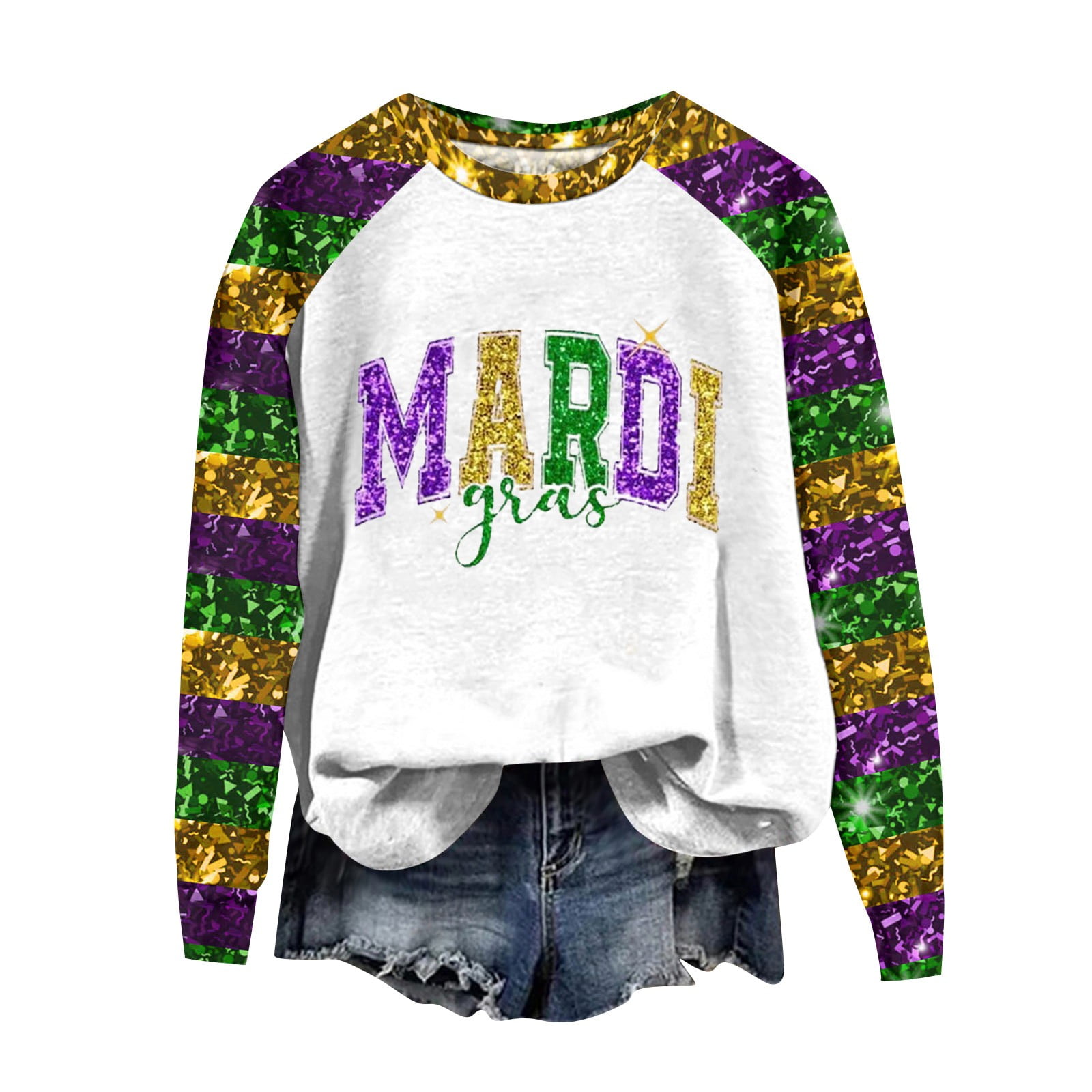 Taymeis Mardi Gras Shirts for Women Carnival Sequin Graphic Print