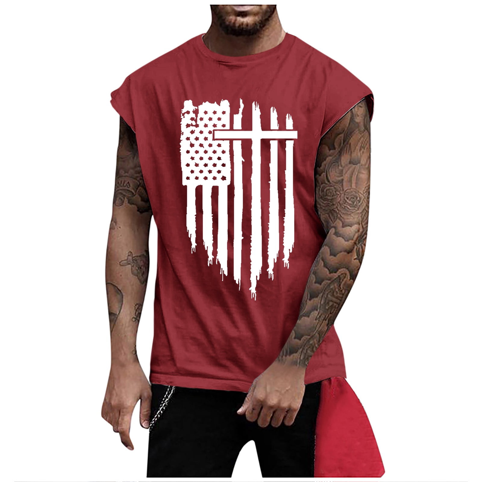 DDAPJ Pyju 4th Of July Tank Tops For Men American Flag Printed Sleeveless Muscle T Shirts Independence Day Patriotic Tank Shirt Lightweight Summer Beach Top
