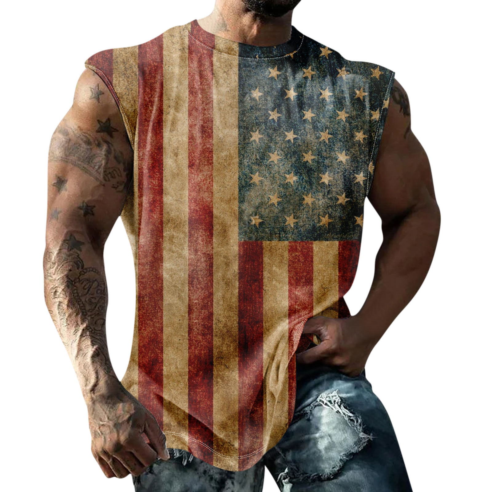 Taymeis Mens Tank Top Undershirts Big and Tall 4th Of July American