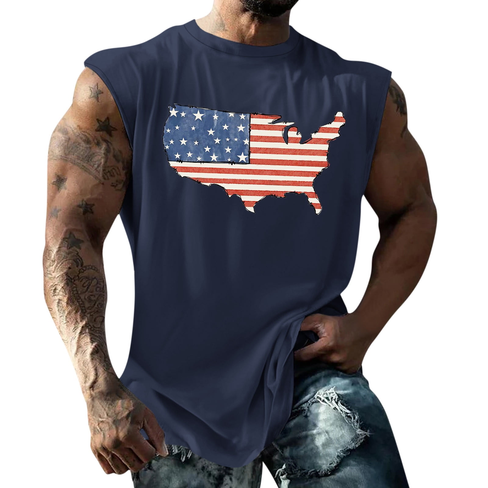 Taymeis Mens Tank Top Undershirts Big and Tall 4th Of July American