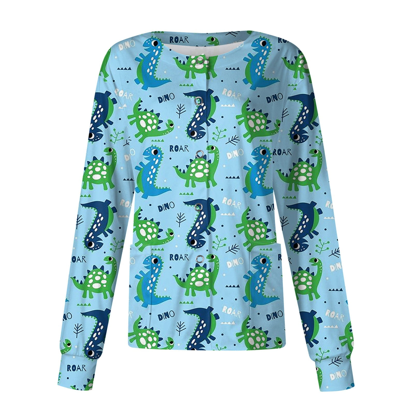 Taymeis Women Scrub Jackets Pastel Color Dinosaurs Jacket Top Animal