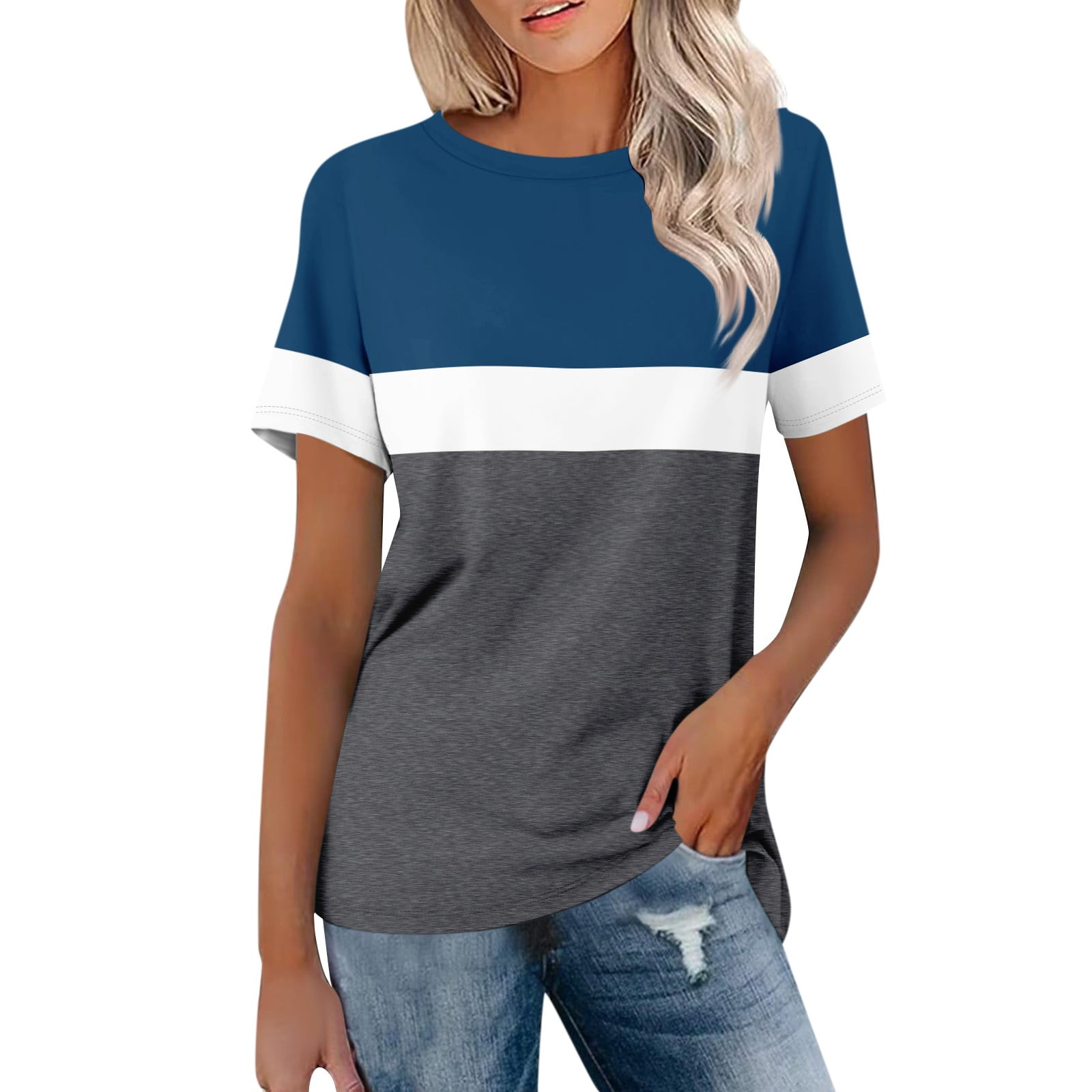 Taymeis Women Tops 2024 Short Sleeve Color Block Summer Shirts for ...
